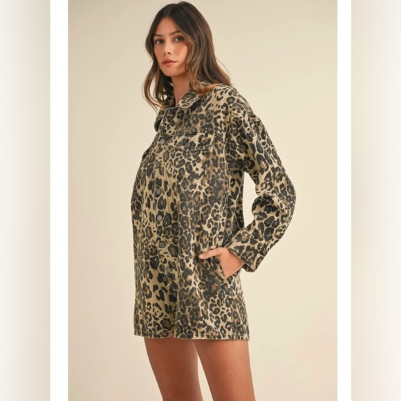 Leopard Print Denim Button Down Romper - Picture 5 of 7